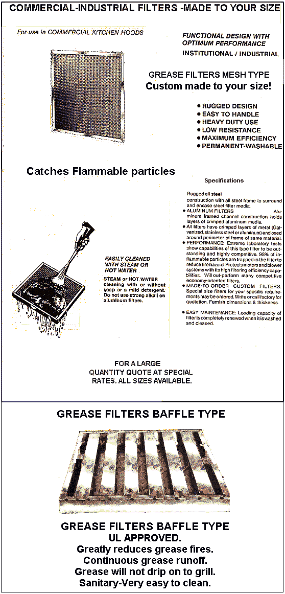 Description of baffle filters filters. Commercial-Industrial