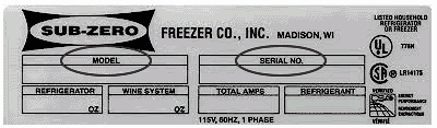 Sub Zero model and serial location